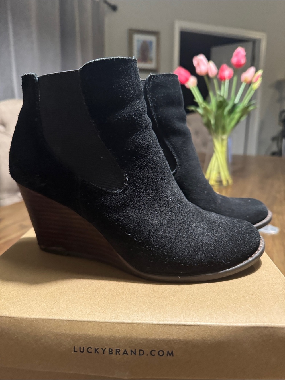 Lucky Brand Black Suede Ankle Booties